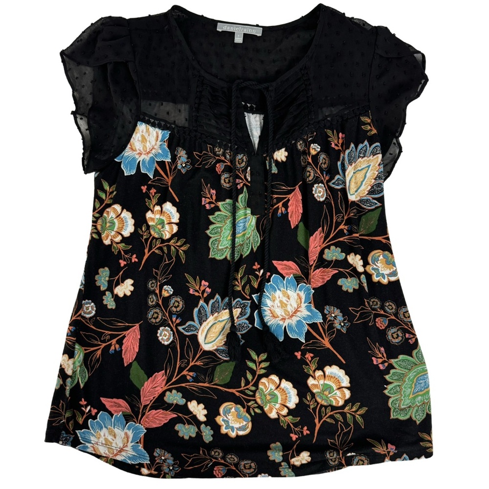 2 for $25 Daniel Rainn Boho Black Floral Sleeveless Blouse
